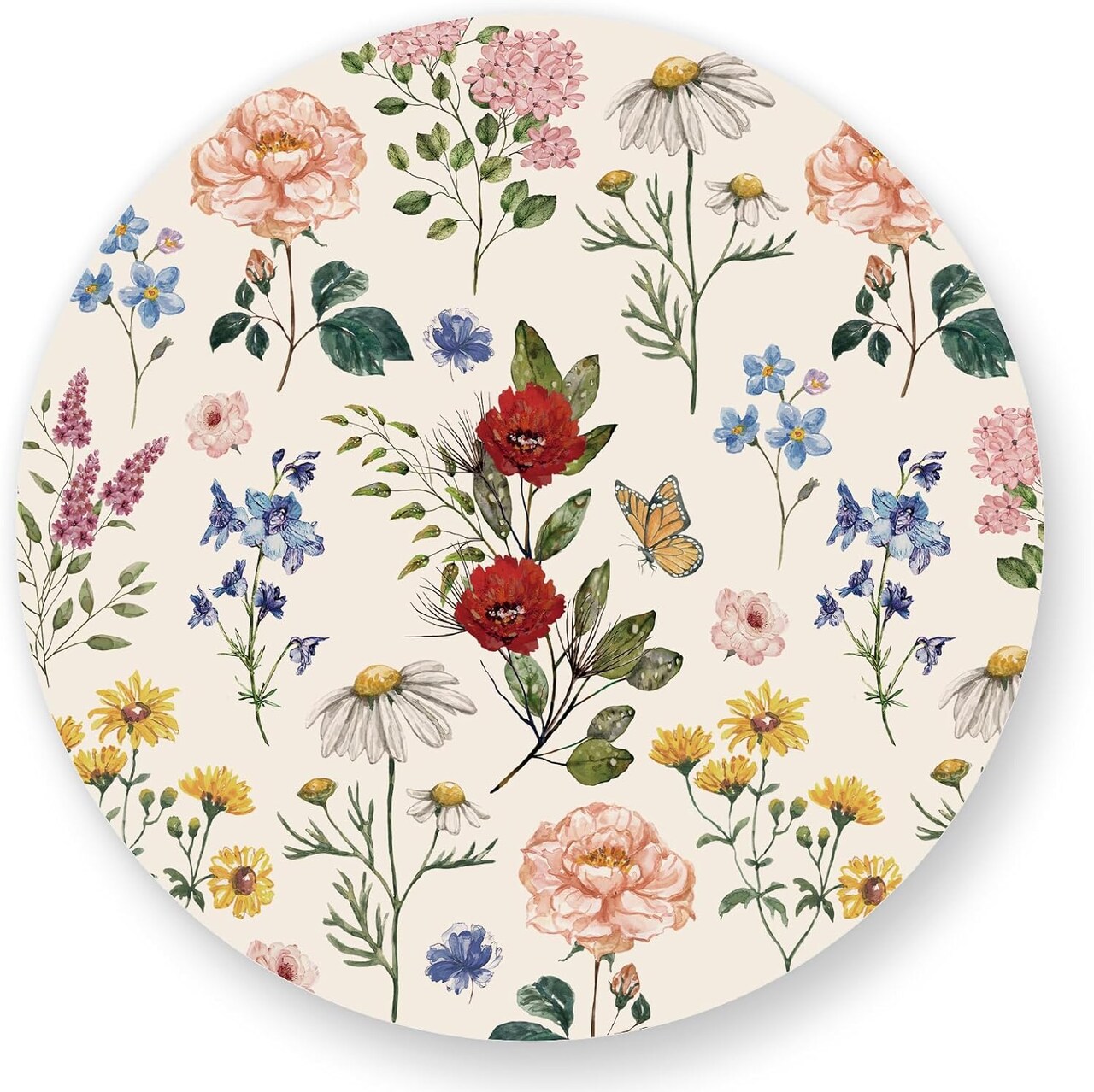 50Pcs Floral Round Paper Placemat Wildflower Disposable Place Mat Retro Floral Decorative Paper Table Mat for Spring Wedding Bridal Shower Party Table Setting, 13 x 13 Inch